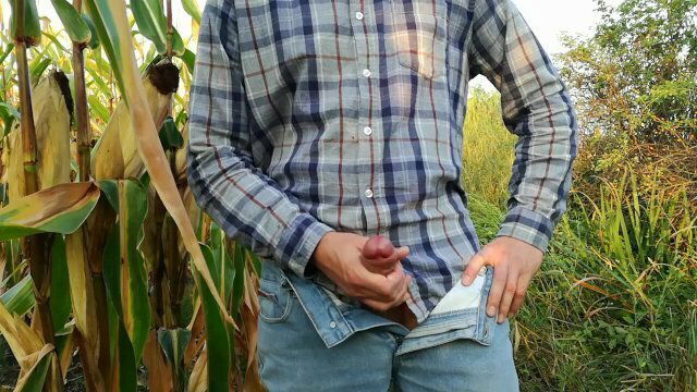 farmer pees several times different places field