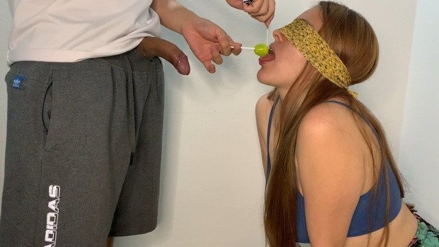 stepbrother tricks with game taste puts mouth