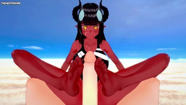 Meru Succubus Gives Footjob Beach Hentai