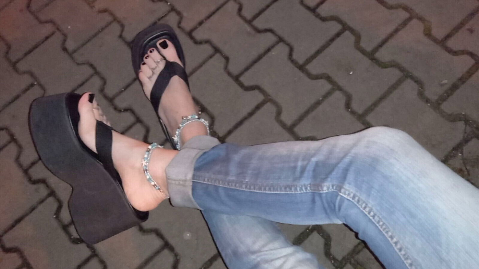 crossdresser with amazing feet night walk park