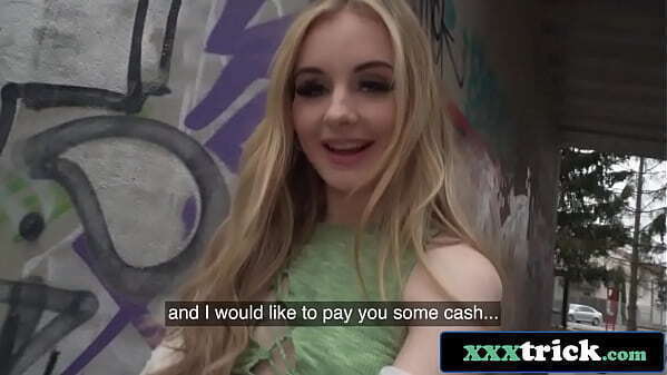 Blonde British Teen Pulls Panties Side Money
