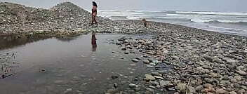 exhibitionism in the countryside and the beach of this fat transsexual in lingerie