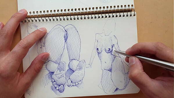 quick sketch with parker ballpoint sketchbook doggy-style foot fetish