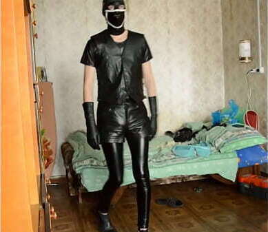 trying leather shorts