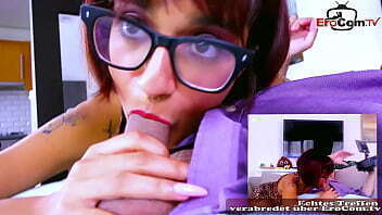 Real Amateur Casting with student teen with glasses first time like