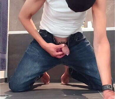 horny masturbator barefoot jeans