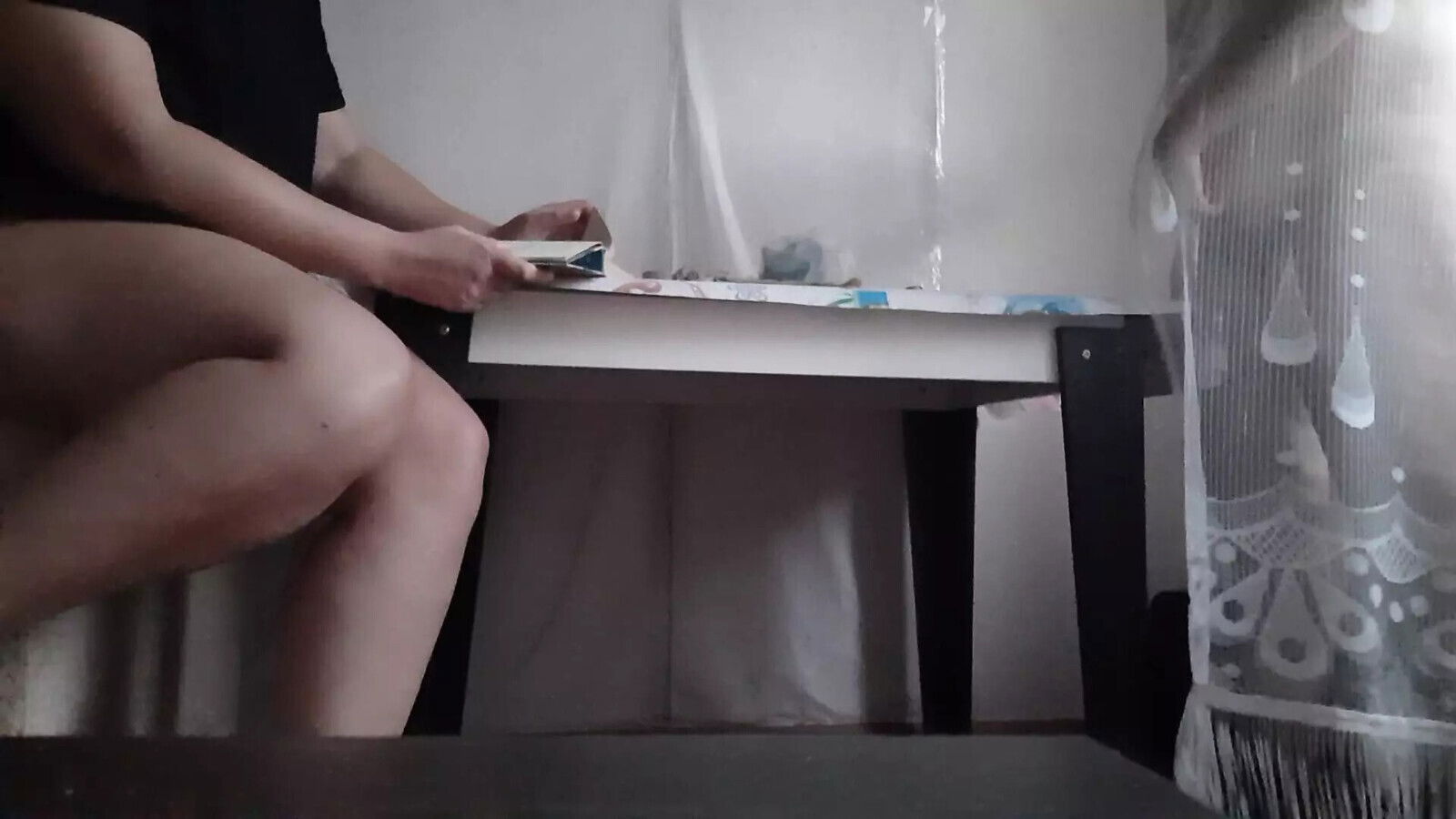 While stepmother reading book, watch masturbate behind curtain Lesbian-candys