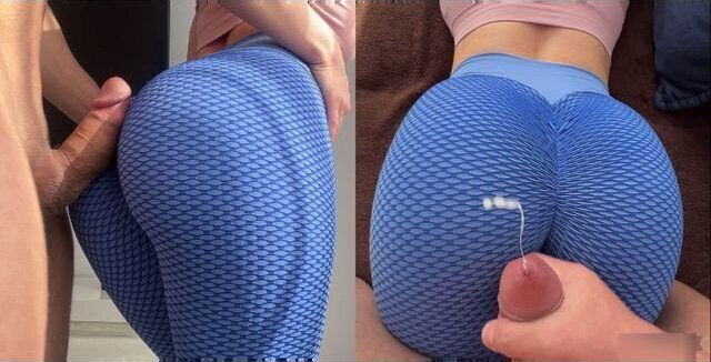 Assjob with sexy fitness girl afther workout-cumshot sport pants