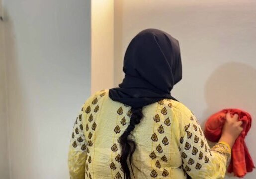 Beautiful Roommate Without Pant wearing Hijab Kamiz Panty Clean Room