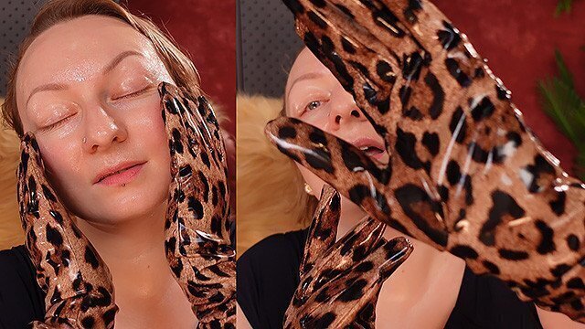 Long Leather Gloves Oily Face. ASMR Grander. video.