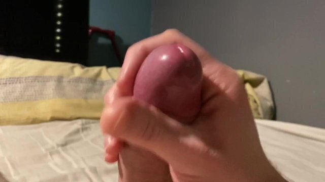 Close Solo Amateur Handjob with Precum Cumshot