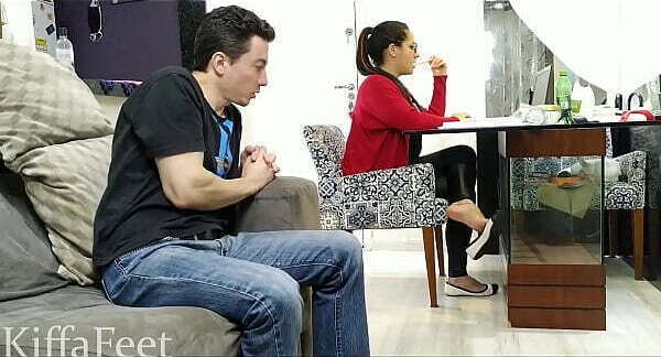 Role play school teacher study dangling- foot worship facestool sweatyfeet