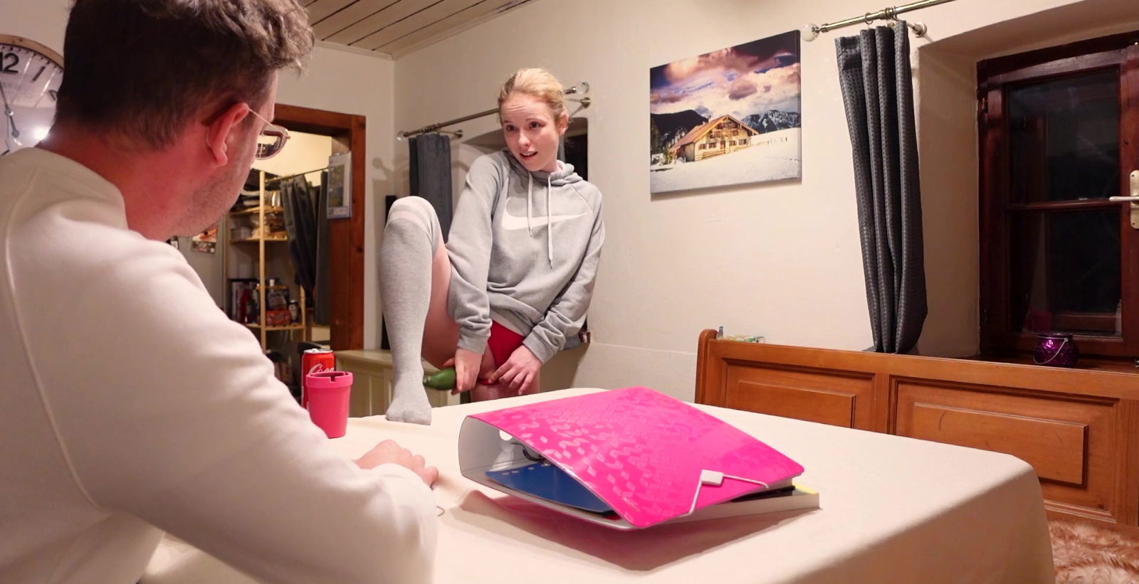 Horny German teen fools around with cucumber stepbro's dick