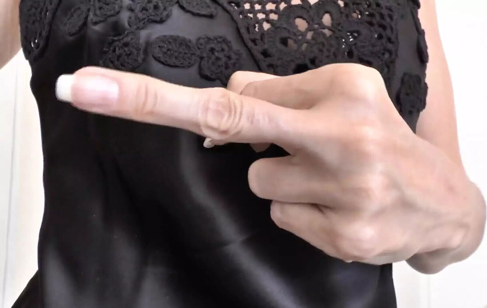 Clip with Beautiful Hands Black Silk Negligee