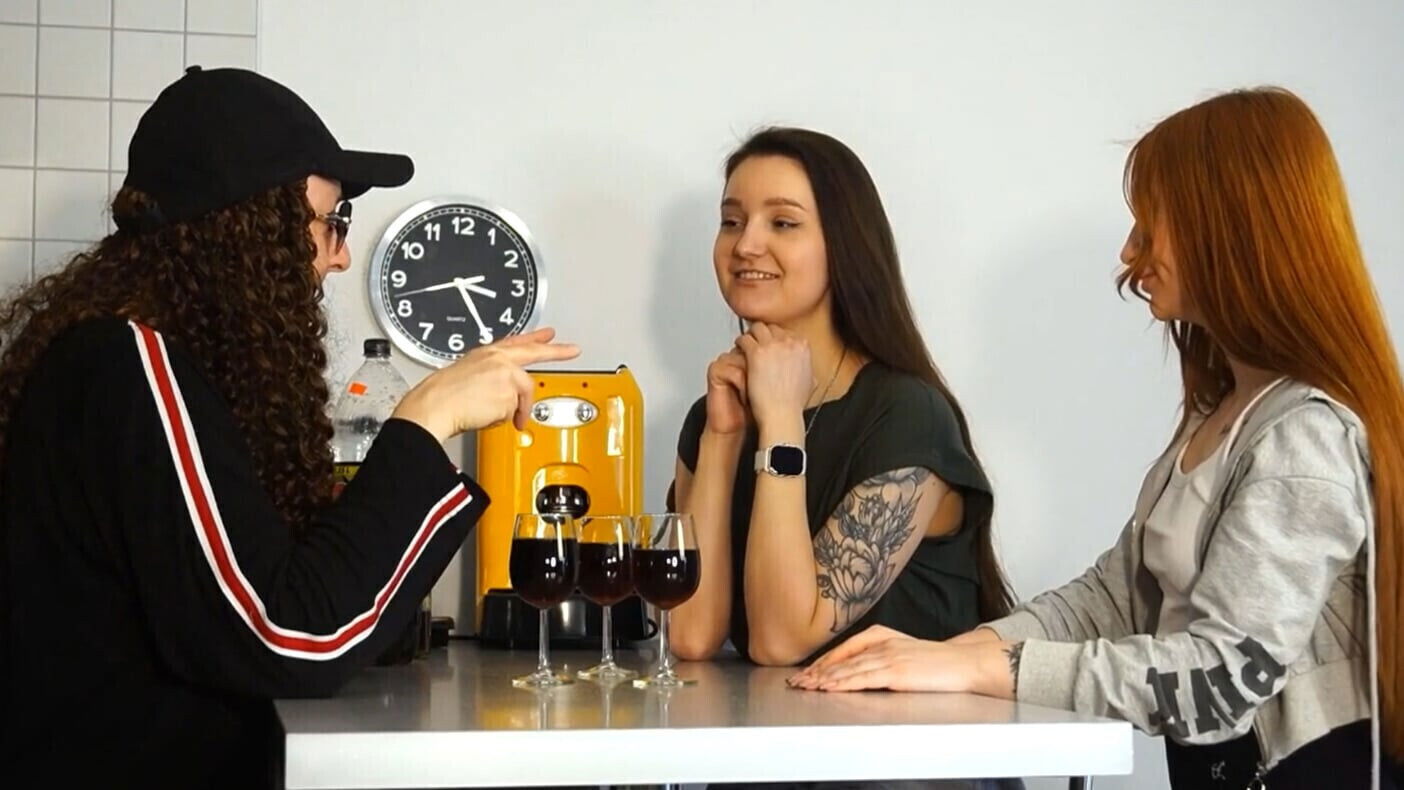 pathetic tiny dick gets break with double blowjob