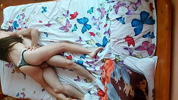 Amateur couple have passionate sex - top view