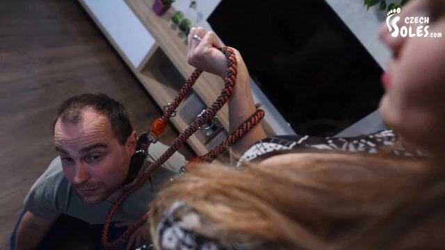 Foot goddess training slave leash (femdom, foot domination, heels, shoe worship, feet)