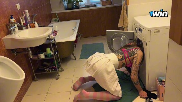 tatted neighbor stuck washing machine fucked