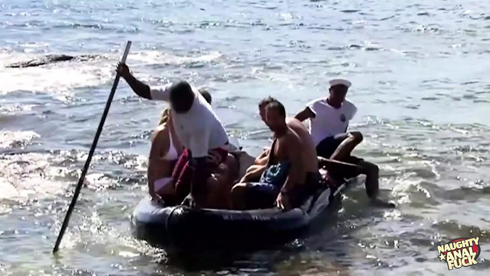 Three guys destroy skinny blondes holes beach island