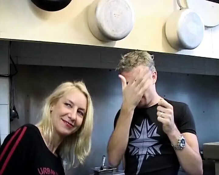 Mature French blonde fucked dudes restaurant's kitchen