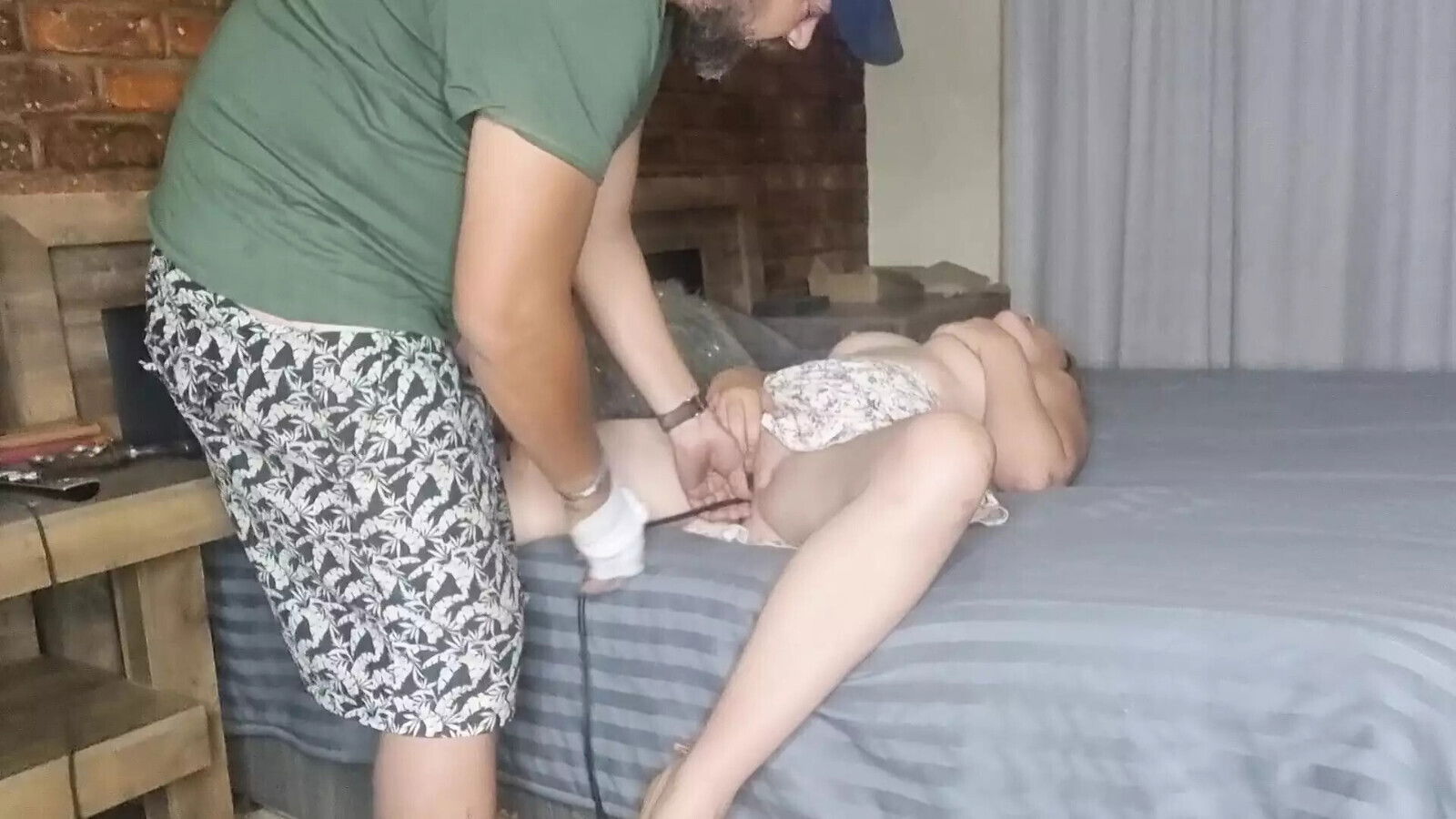 Shaking orgasm using inflatable dildo