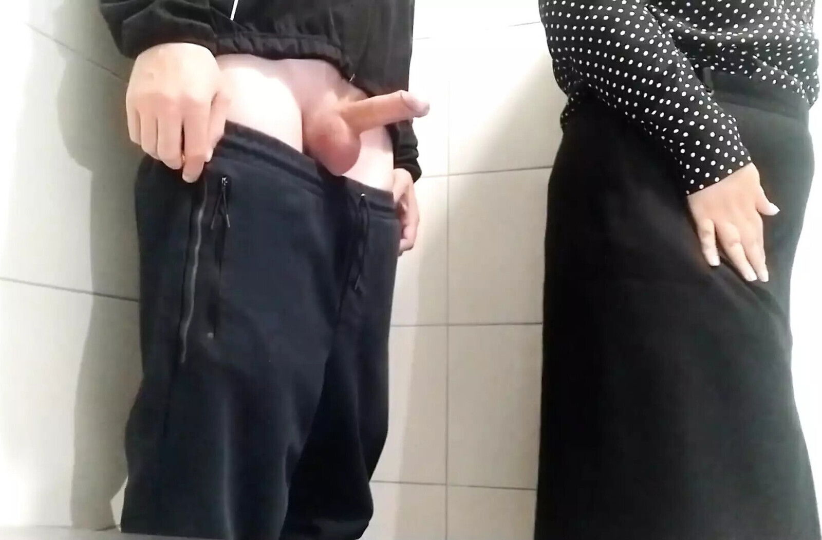 Gorgeous MILF jerks public toilet