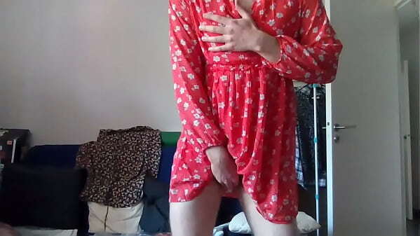 Crossdresser secretary cute flower dress summer