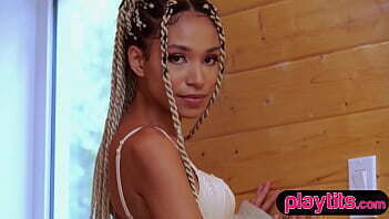 Canadian ebony strips exposes petite alluring figure