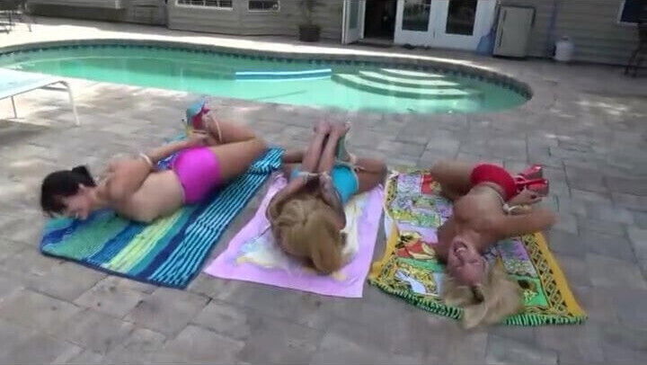 Busty horny bondage by the pool
