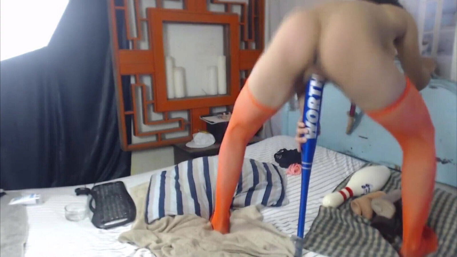 Excited slut Nikki Ferrari fucks baseball bat and squirts a 