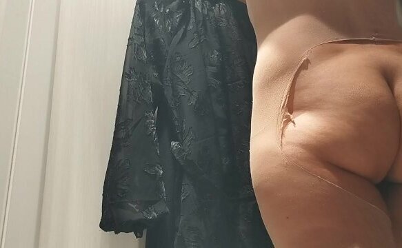 Latina hairy pussy, ass, tries clothes naked. Hairy pussy milf, tits, ass.