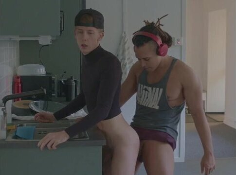 White twink fucked latino with dreads, while doing dishes