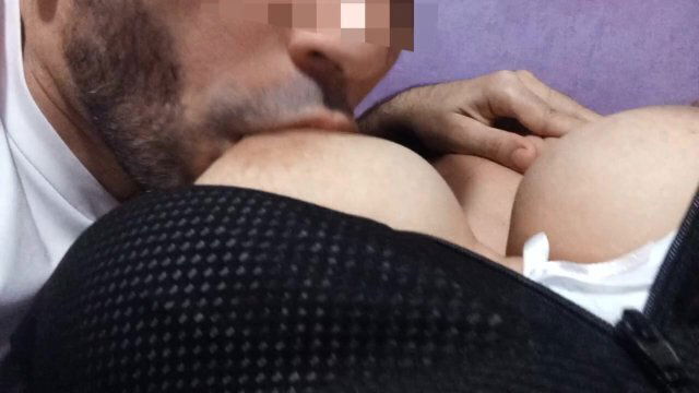 kisses breastfeeds with nipples very hard