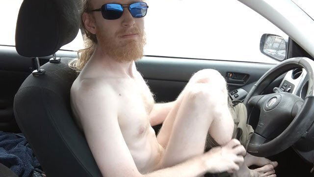 Horny driver strips himself nude