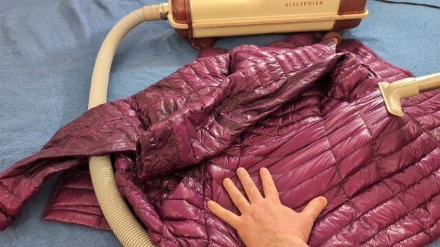 Cleaning Girlfriend's Pink G.W. Down Jacket with vintage Electrolux