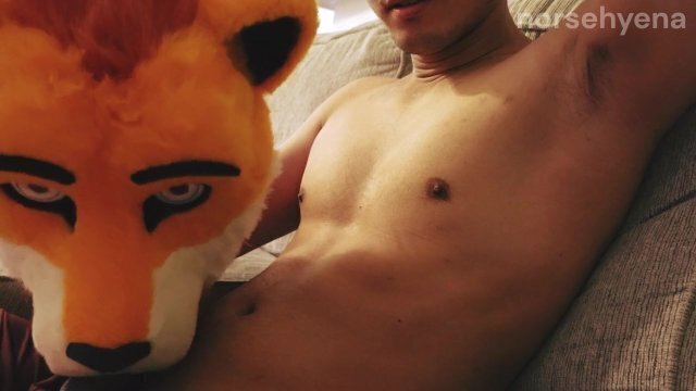 giving myself fursuit head blowjob then cumming wearing