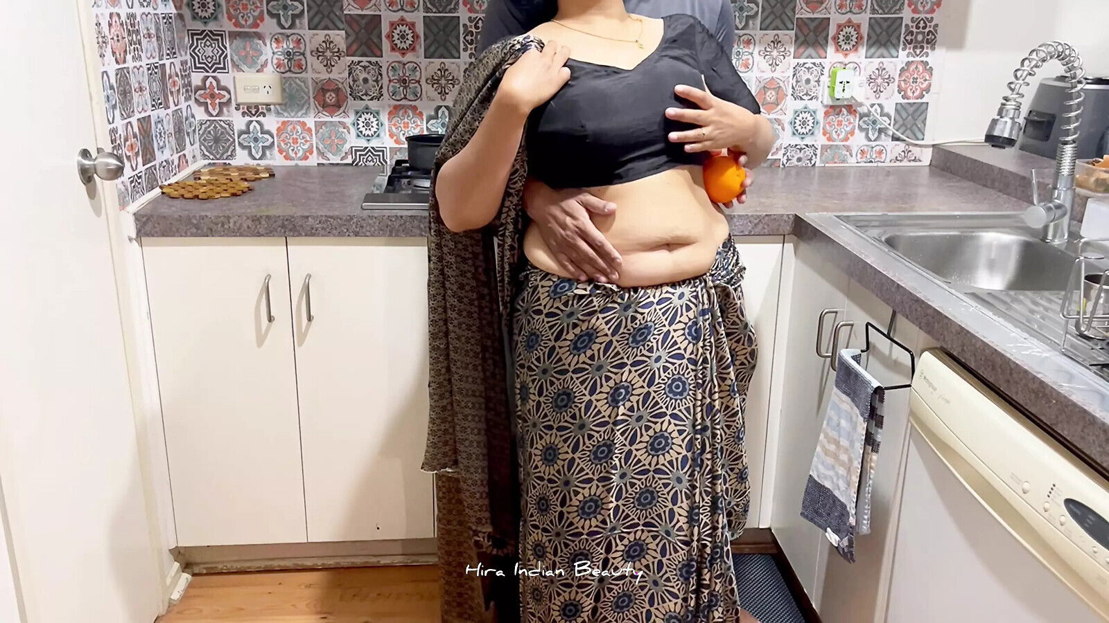 Best Erotic Seduction Indian Couple Saree with Fruit Food Fetish Saree Strip