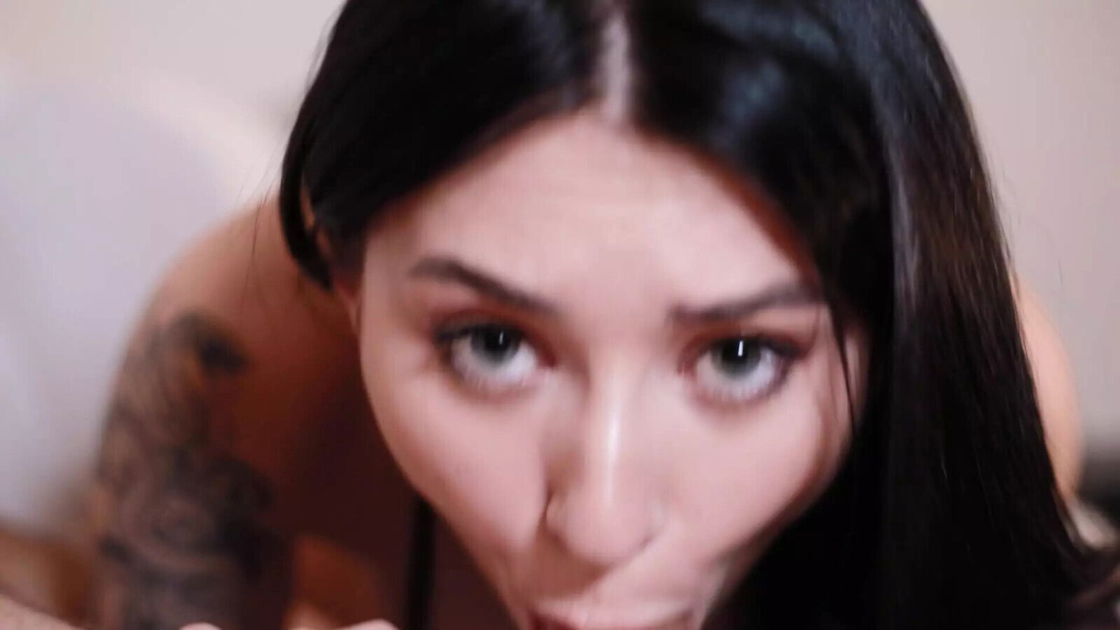 Cute year brunette gives sensual blowjob with tongue swallows with dick