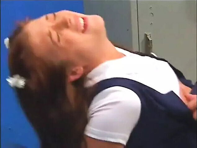 Brown hair student gets after sweet double penetration locker room