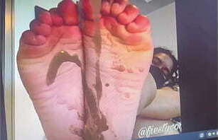 Dumped a four day load to her stinky soles