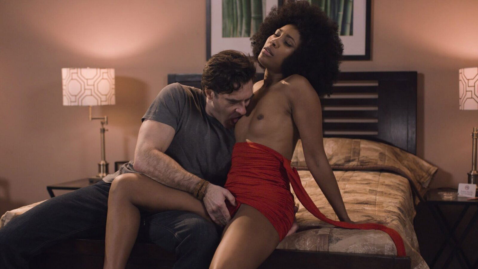 Curly-haired ebony Olivia gets cocoa pussy drilled showered with fresh jizz