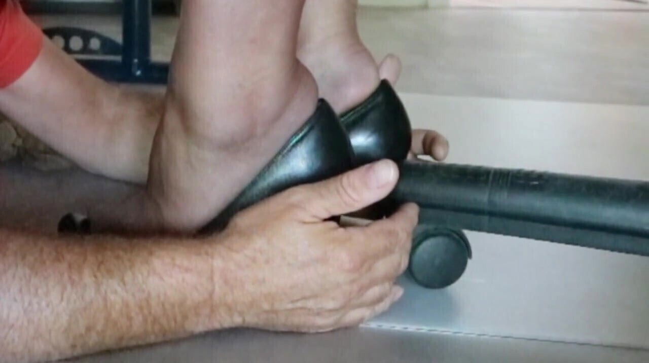 Nylon feet love in the office under the desk 2