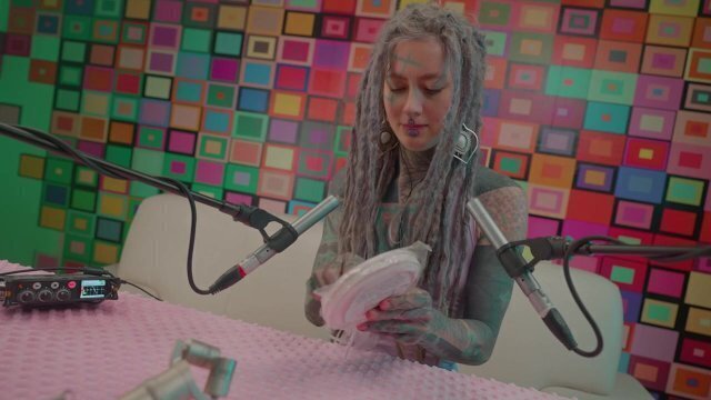 Tattoo Model Pornstar Anuskatzz licks lolliepop ASMR Youtube channel: ASMRkatz inked hippie