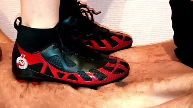 Trampling with Soccer shoes Very close view