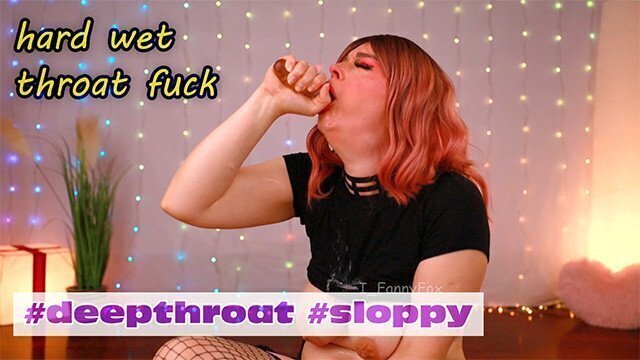 Hard sloppy throat fuck with double ended clear dildo