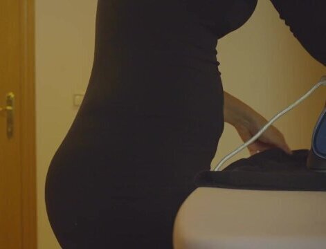 Ironing clothes black dress
