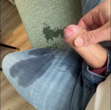 Pissing cumming hotel couch floor jeans!