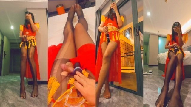 yuanladyboy: Happy Chinese Year! Chinese ladyboy masturbates cums Year costume!