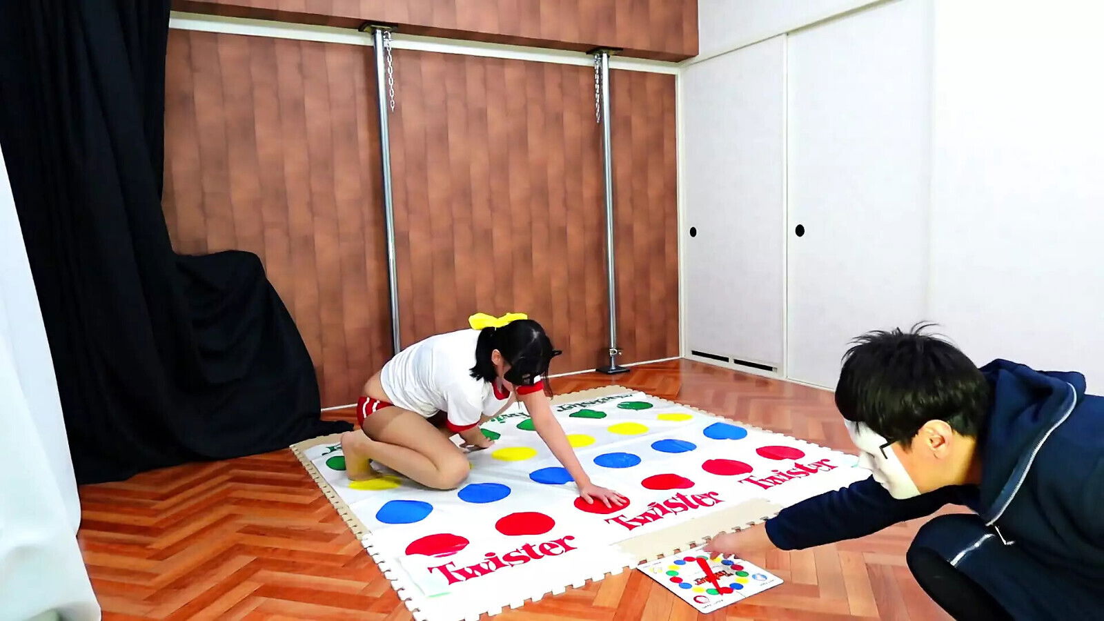 Trying Twister with Vibrator Inserted While Enduring Orgasm