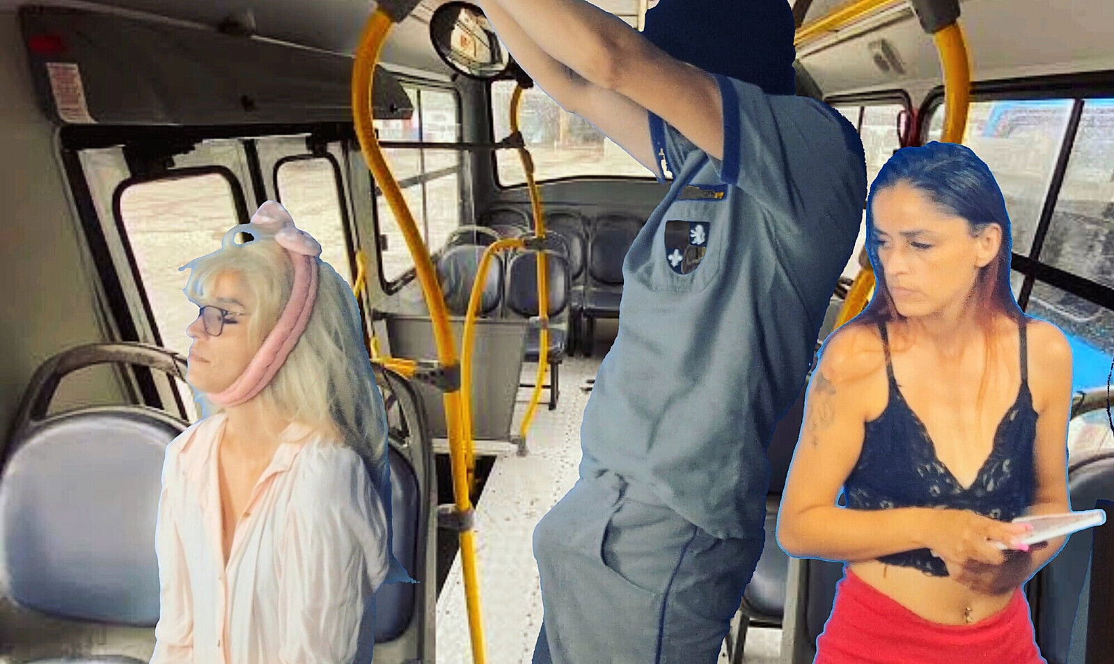 Worker takes stick thighs women public transport!